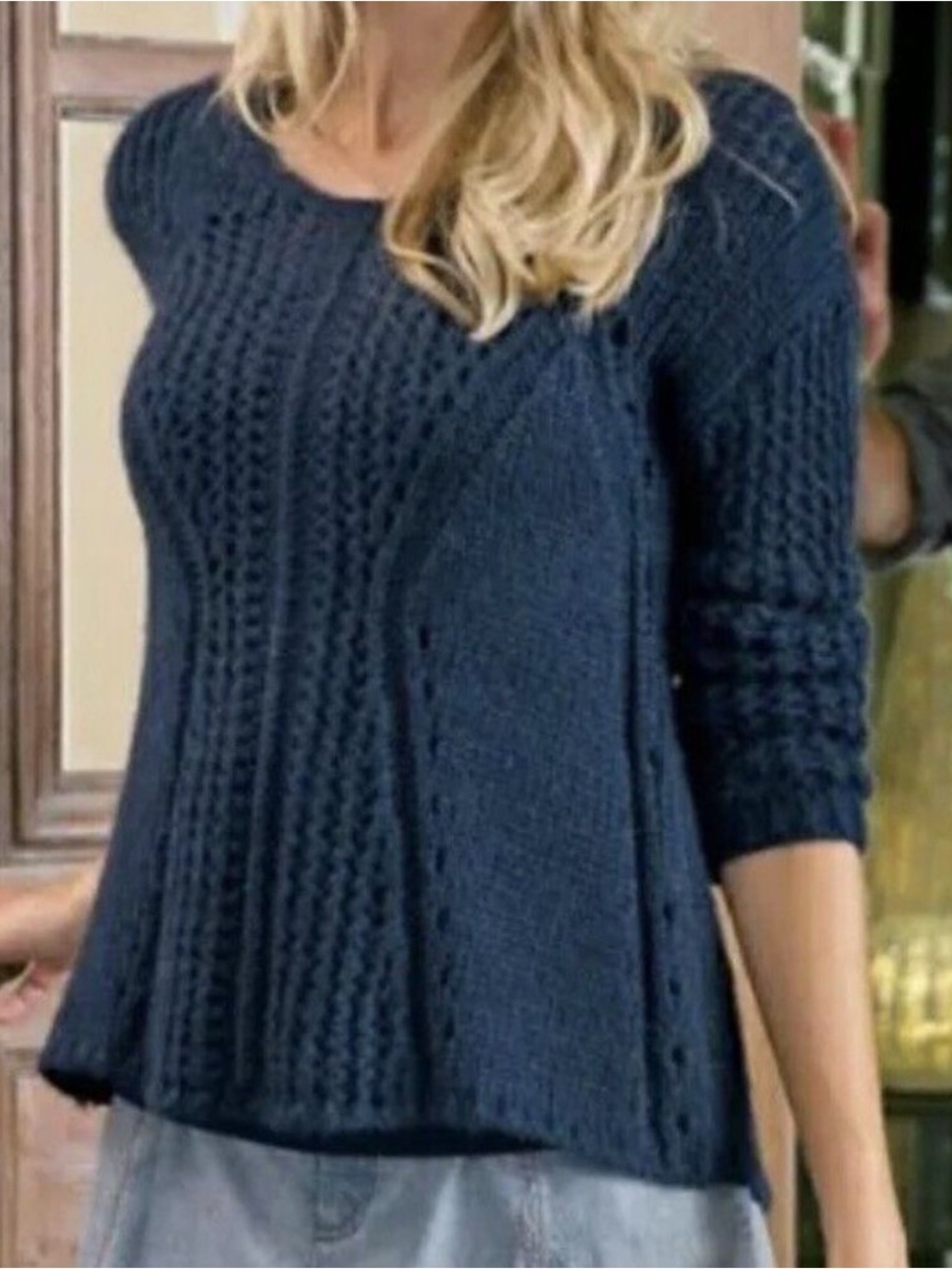 Soft Surroundings Lotta Sweater in Marine Blue Sz M Open Knit Mohair Blend